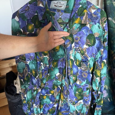 Green purple flowery soft shirt 
