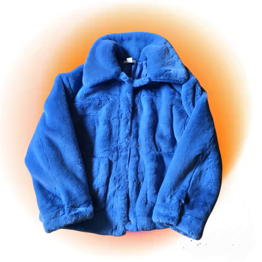 super flauschiger blauer Kunstpelzmantel