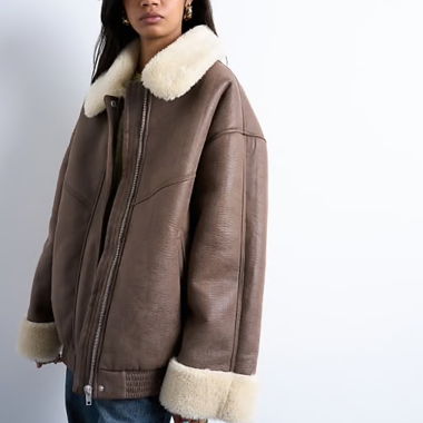 TOPSHOP Flight Jacket with Teddy Fur, Size S