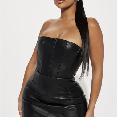 Robe bustier noire effet cuir