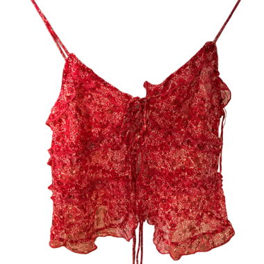 Top rouge à motif fleurie