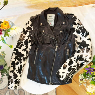 Lederjacke mit Fellärmeln