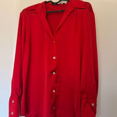 Red Button-Up Blouse