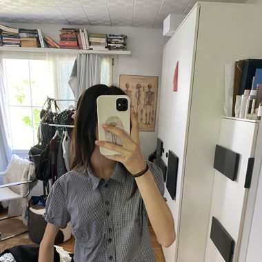 blue gingham blouse