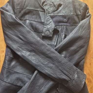 Giacca in pelle vintage nero-blu