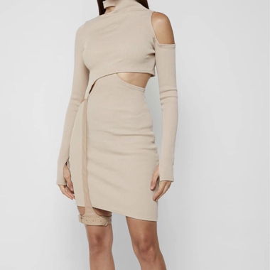Beige Cutout Bodycon Dress MANIERE DE VOIR