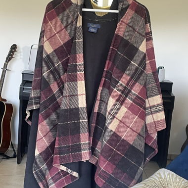 Fleece Poncho Umhang Herbst One Size Damen