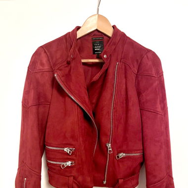 Lederjacke Rot Wildleder Look