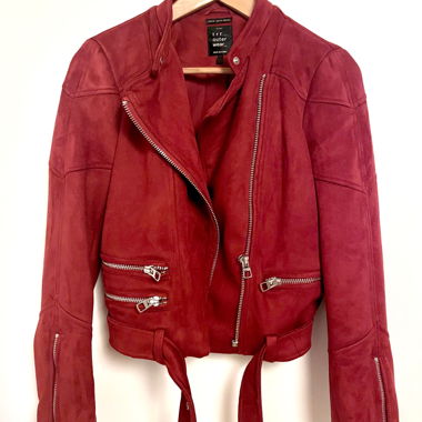Lederjacke Rot Wildleder Look