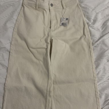 Pantalon beige taille haute wide