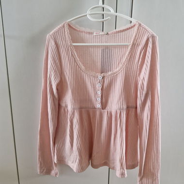 Pink Ribbed Long-Sleeve Top