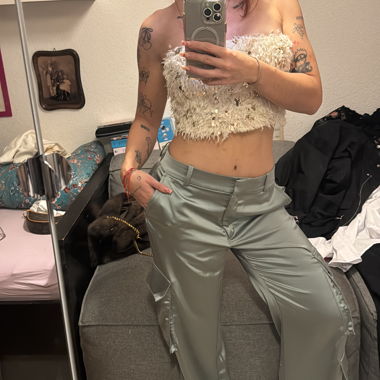 Green Silk Cargo Pants