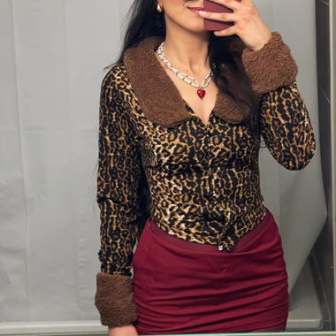Leopardenjacke mit pelz