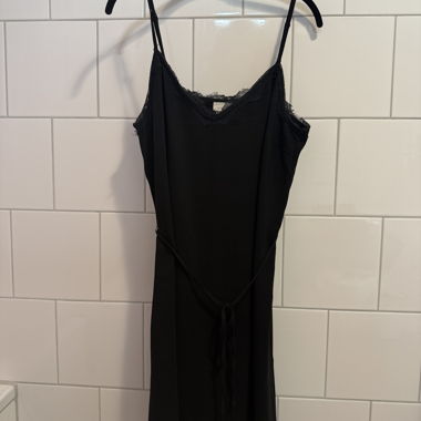 Black lace trim midi dress 