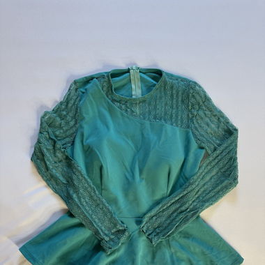 Turquoise blouse with lace accents 
