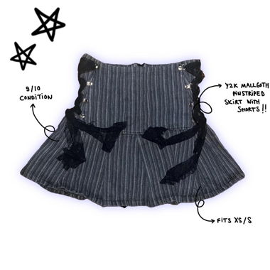 y2k mall goth pinstriped mini skirt with shorts