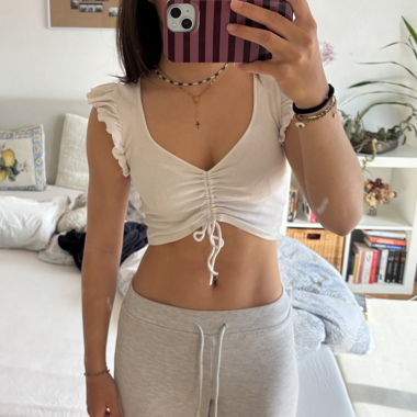 ZARA white ruched crop top