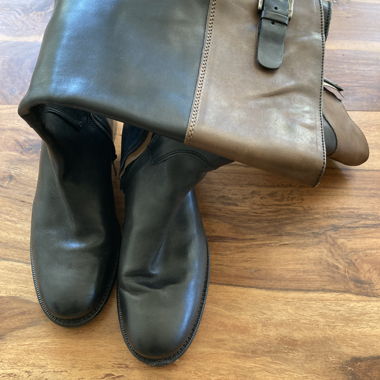 Stivali lunghi in pelle nero/marrone