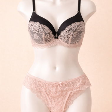 Set Unterwäsche aus Spitze Schwarz/Rosé