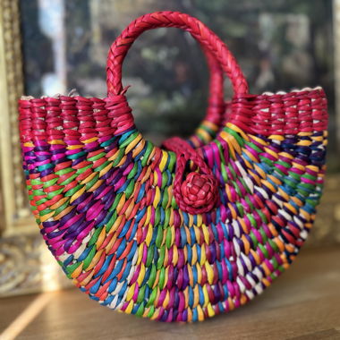 Borsa a mano in Junco peruviano intrecciato colorata - Nuova