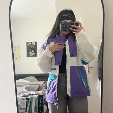 Vintage Skijacke lila weiss mit Kapuze