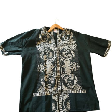 Broderie-Hemd Grün/beige XL