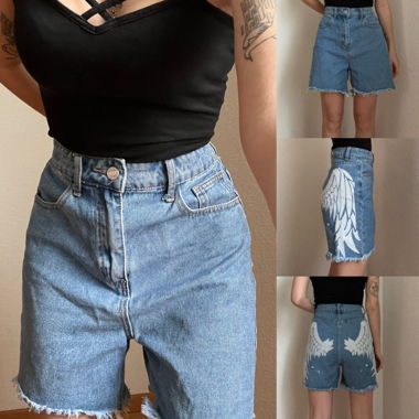  Jeans Shorts mit Flügel Backprint
