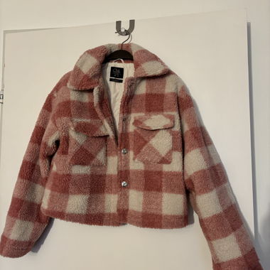 Cropped Karo Teddyjacke, Gr. EU 38, Damen 