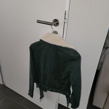 Dark Green Biker Jacket with Fur Collar