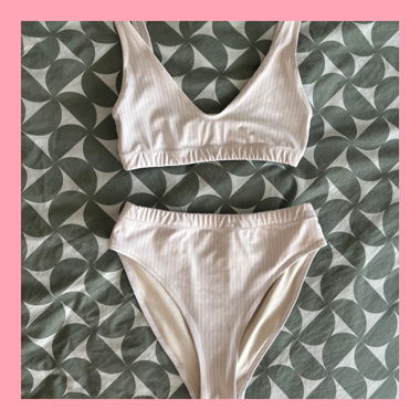 Gestreifter Bikini weiss-beige 2 S/M – Einzelstück