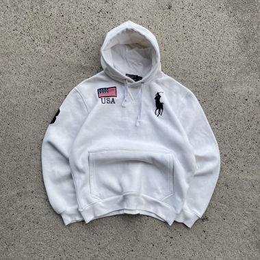Hoodie blanc Ralph Lauren avec broderie, M-L