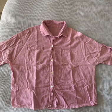 Pink Linen Button-Up Shirt