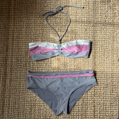 Grey Pink Striped Bikini Set