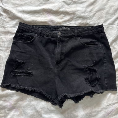 Black Distressed Denim Shorts
