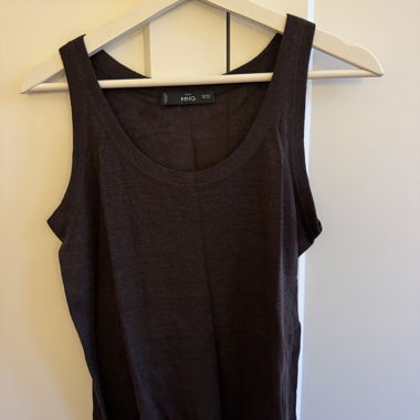 Top in lino marrone MNG, taglia EUR/USA S