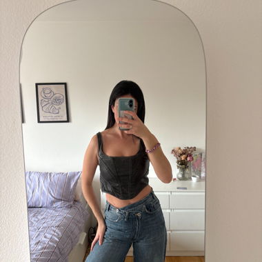 Black faux leather corset crop top