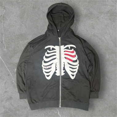 Aelfric eden Heart Skull Pattern Zipper Hoodie 