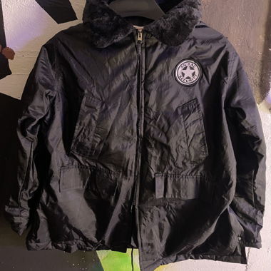 Black security jacket with fur collar