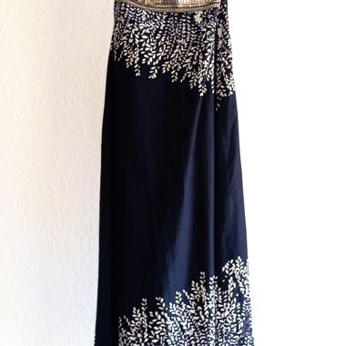 Robe longue bohème en coton noir blanc et argent