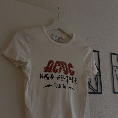 Bershka AC/DC Crop T-Shirt Weiss M fit xs-m
