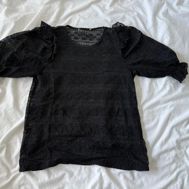 Black lace blouse with puff sleeves