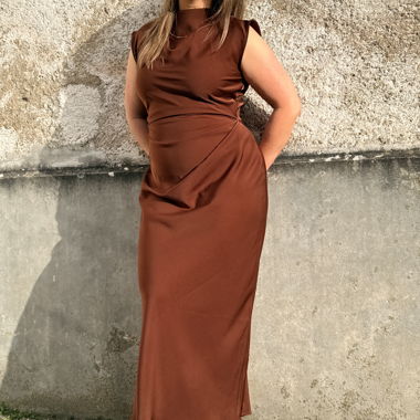 Brown satin midi dress