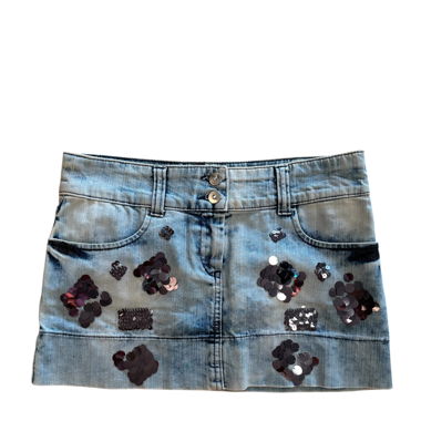 Mini-jupe en jean vintage avec paillettes