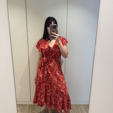 Rotes Midikleid mit Blumen shein