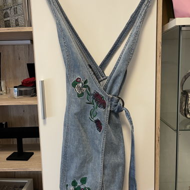 Wrap Denim Dress with Embroidery