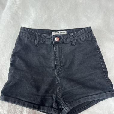 Black / washed denim shorts