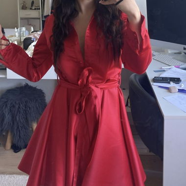 Red satin mini dress