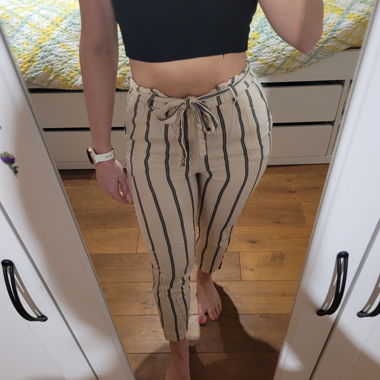 Striped light beige fabric trousers