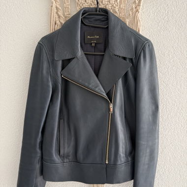 Giacca in vera pelle blu Massimo Dutti