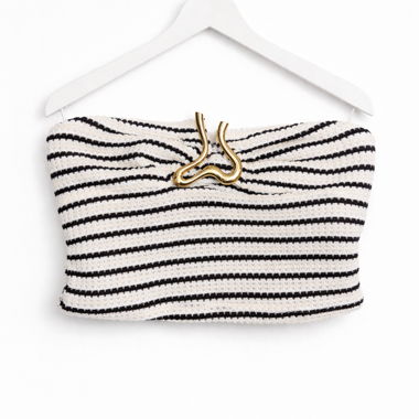 Top bandeau a righe con fibbia dorata